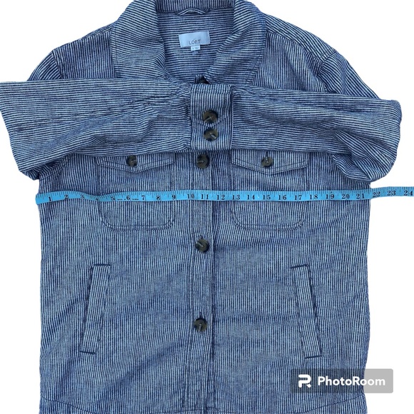 Loft Railroad Stripe Linen Blend Shirt Jacket Gray and White Size Small - Picture 9 of 13